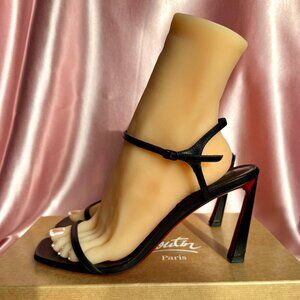 Christian Louboutin Condora Black Leather 85 mm Heeled Strap Sandals